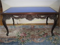 MAHOGANY COFFEE TABLE WITH BLUE MIRRORED INSET TOP