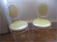 PAIR WHITE WROUGHT IRON CAMEO BACK CHAIRS