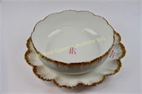 LIMOGES FRANCE SERVING BOWL AND UNDER TRAY