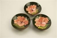3 SMALL MATCHING MOORCROFT "HIBISCUS" PIN DISHES