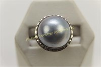 SILVER LADIES MABE PEARL RING