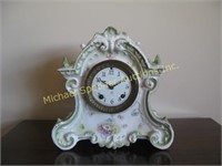 GREEN PORCELAIN ANSONIA MANTEL CLOCK