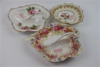 TWO ROYAL ALBERT CONDIMENT DISHES AND AYNSLEY DISH