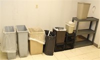 lot of 7 asstd waste bins, injection molded shelf