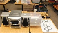 table lot containing wire rack dispensers, white