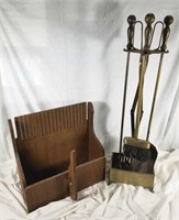 Wood rack & fireplace tools