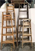Lot of four wooden ladders