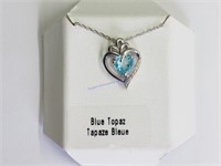 Sterling Silver White Topaz Heart Pendant Necklace
