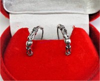 Sterling Silver Hoop Style Earrings W/ Design