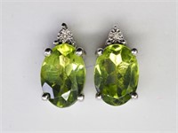 Sterling Silver Peridot And Diamond Earrings