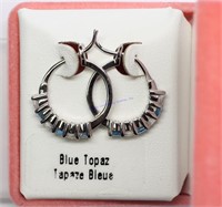 Sterling Silver Blue Topaz Hoop Style Earrings
