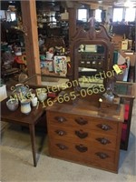 Wood pull mirror chest, display case, table