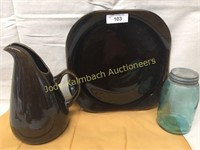 Russel Wright brown pitcher & platter