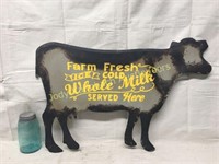 Large Metal Cow Fresh Milk Sign