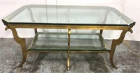 Gold finished iron glass top coffee table