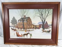 Framed farmhouse winter scene print
