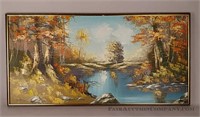 Painting of autumn river scene