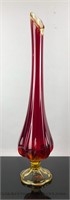 Tall red vintage modern art glass vase