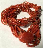 Coral Multistrand Necklace With Gold Accent Beads