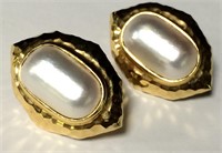 Pair Of 18k Gold & Mabe Pearl Earrings