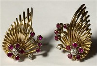 18k Gold, Ruby & Diamond Earrings