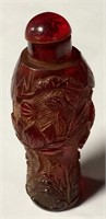 Cherry Amber Carved Snuff Bottle