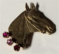 14k Gold Horse Head Pin