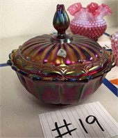 FENTON RUBY CARNIVAL GLASS COVERED CANDY DISH!