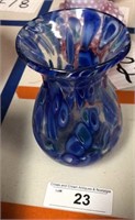 BLUE & CLEAR MILLEFIORI ART GLASS VASE