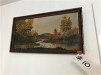 SIGNED FRAMED PAINTING ON BOARD FALL LAKE