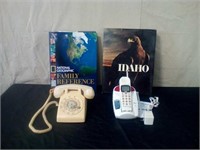 2 coffee table books, vintage rotary phone,