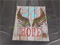 Wooden Hope Sign with Metal Wings