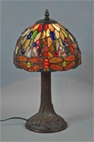 CONTEMPORARY LEADED GLASS DRAGONFLY TABLE LAMP