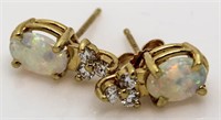 10kt Gold Genuine Fire Opal & Diamond Earrings