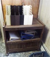 Modern pressed wood stand with various office