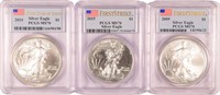 3 PCGS Certified Perfect Silver Eagles