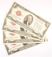 4 Pieces 1928-G $2.00 Notes.
