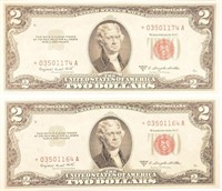 Pair Of 1953-B $2.00 Star Notes.