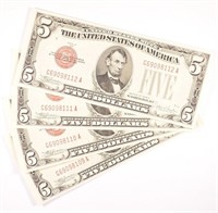 4 Consecutive 1928-E $5.00 Notes.