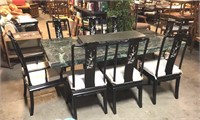 Large marble dining table with 8 chairs