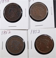 1848 VF corroded, 51-VF, 52 & 53 VF LARGE CENTS
