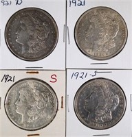 1921, 21-D & (2) 21-S MORGAN DOLLARS