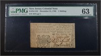 1763 1 SHILLING NEW JERSEY COLONIAL NOTE
