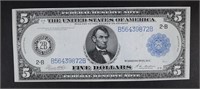 1914 $5 FEDERAL RESERVE NOTE NY  CH.AU