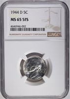 1944-D JEFFERSON NICKEL, NGC MS-65 FULL STEPS