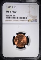 1945-S LINCOLN CENT NGC MS67 RD