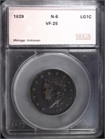 1829 LARGE CENT N-6 SEGS VF