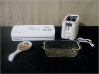 Rival 2 slice toaster, FoodSaver, bread pan,