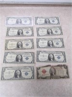 Lot of 9 $1 Silver Certificates &