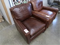 BROWN LEATHER PADDED ARM CHAIR